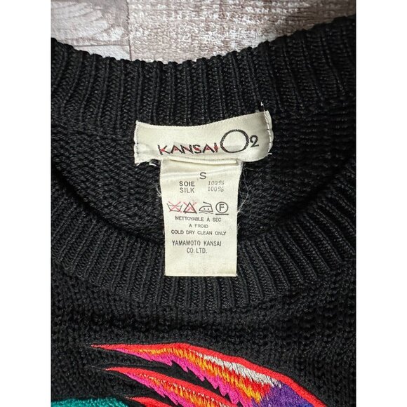 Kansai Yamamoto O2 Knit sweater eagle embroidered sz S NWT 100% silk  Y2K - Picture 3 of 5
